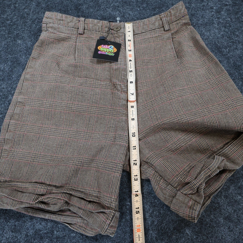 Brandy Melville Plaid Shorts Womens One Size Brown Cotton High Waist Cuffed - take2supply