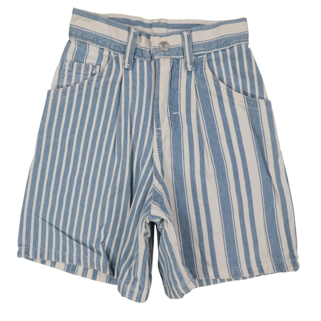 Lee Striped Denim Shorts Girls 7 Slim Vintage 90s Blue White Cotton Deadstock - take2supply