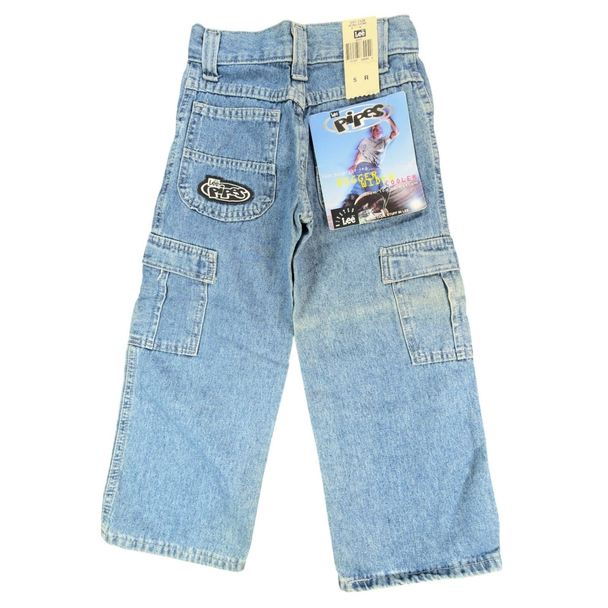 Lee Pipes Vintage 90s Cargo Jeans Boys 5 Reg Wide Leg NOS NWT Light Wash - take2supply