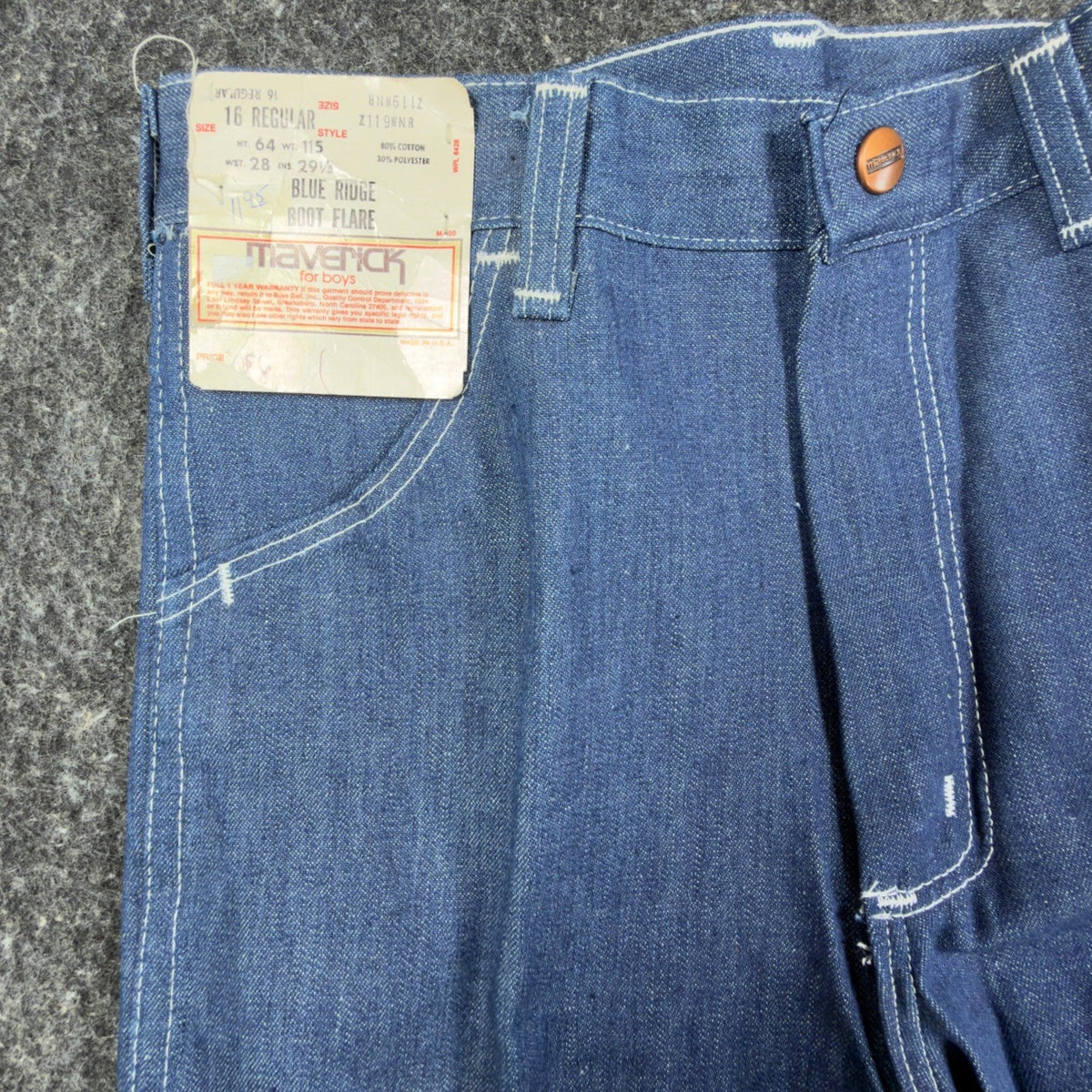 Maverick Vintage 70s Boot Flare Jeans Boys 16 Regular Blue Denim NWT Deadstock - take2supply
