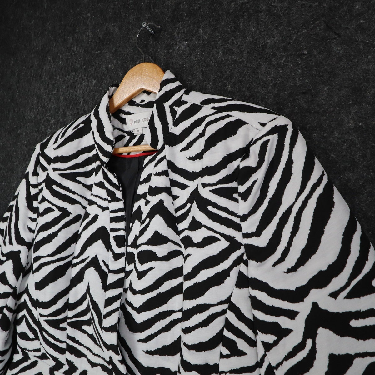 Erin London Zebra Print Blazer Women Size M NWT Black White Animal Coat - take2supply