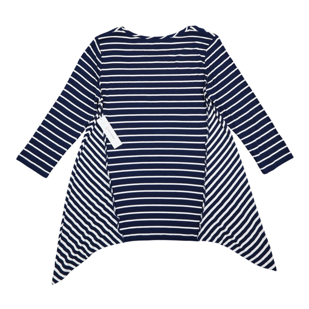 Erin London Tunic Top Womens Medium Navy Blue White Striped Sharkbite Hem NWT - take2supply