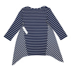 Erin London Tunic Top Womens Medium Navy Blue White Striped Sharkbite Hem NWT - take2supply