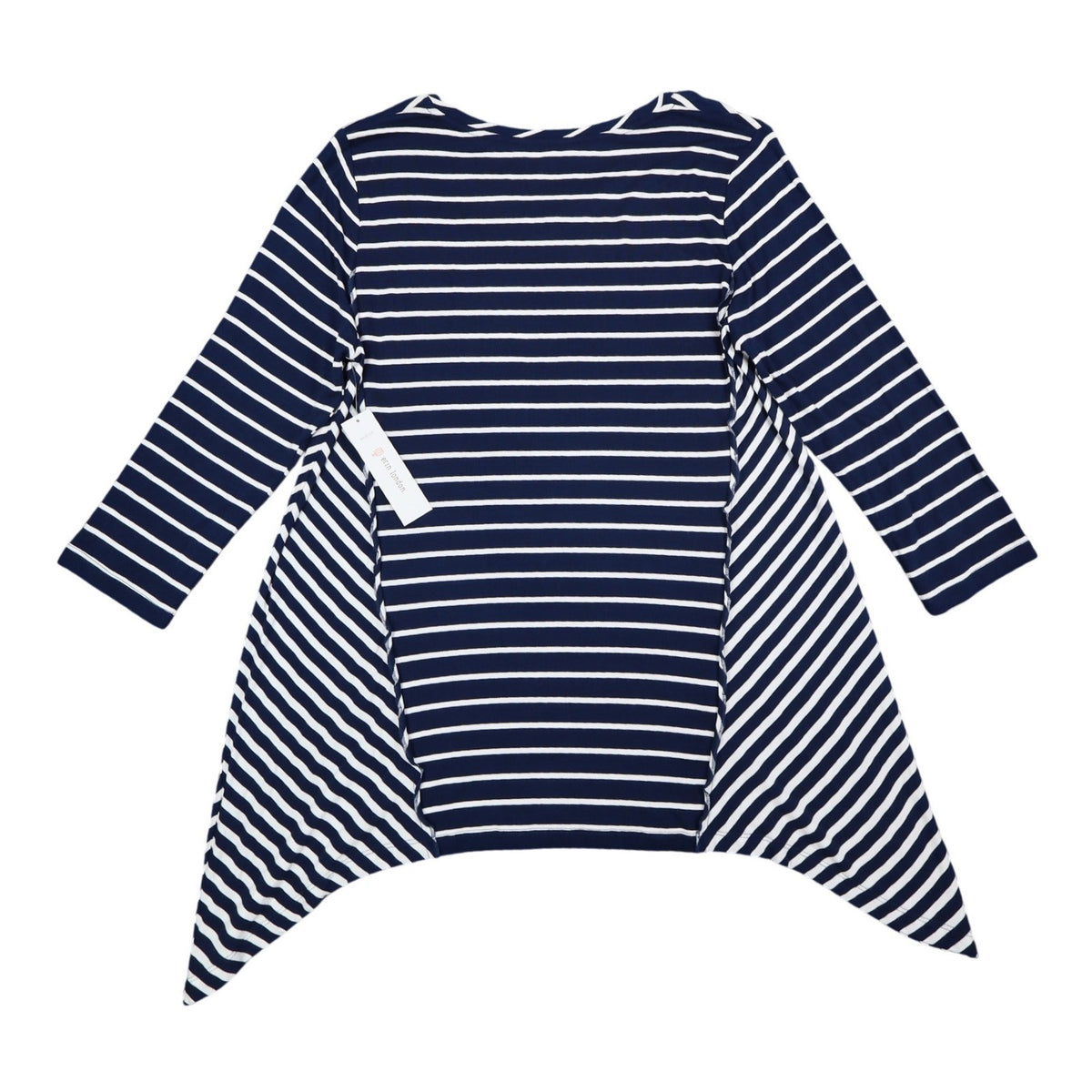 Erin London Tunic Top Womens Medium Navy Blue White Striped Sharkbite Hem NWT - take2supply