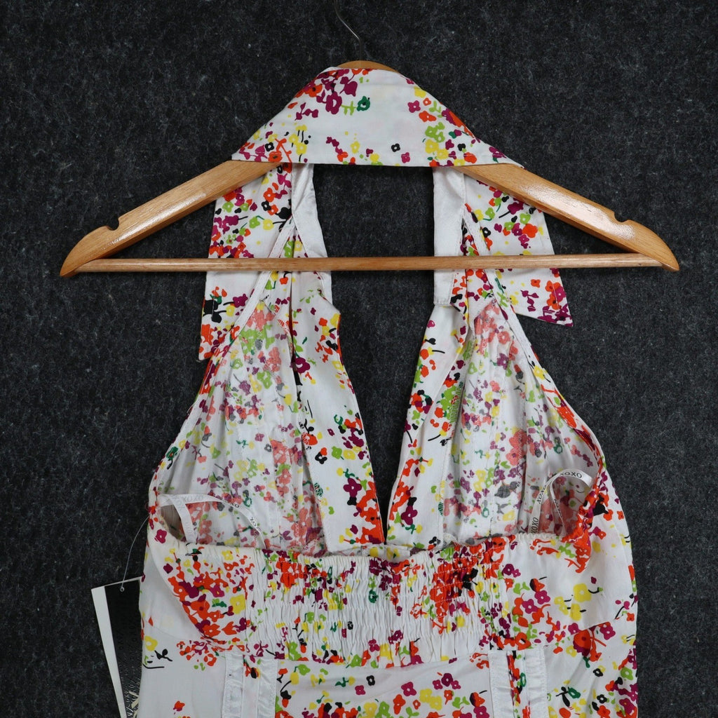 XOXO Halter Top Womens Size Medium NWT Floral Cotton Smocked Back White C759 - take2supply