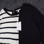 Lanalee Sweater Womens XL/1X Black White Striped Colorblock Back Zip Cotton Knit - take2supply