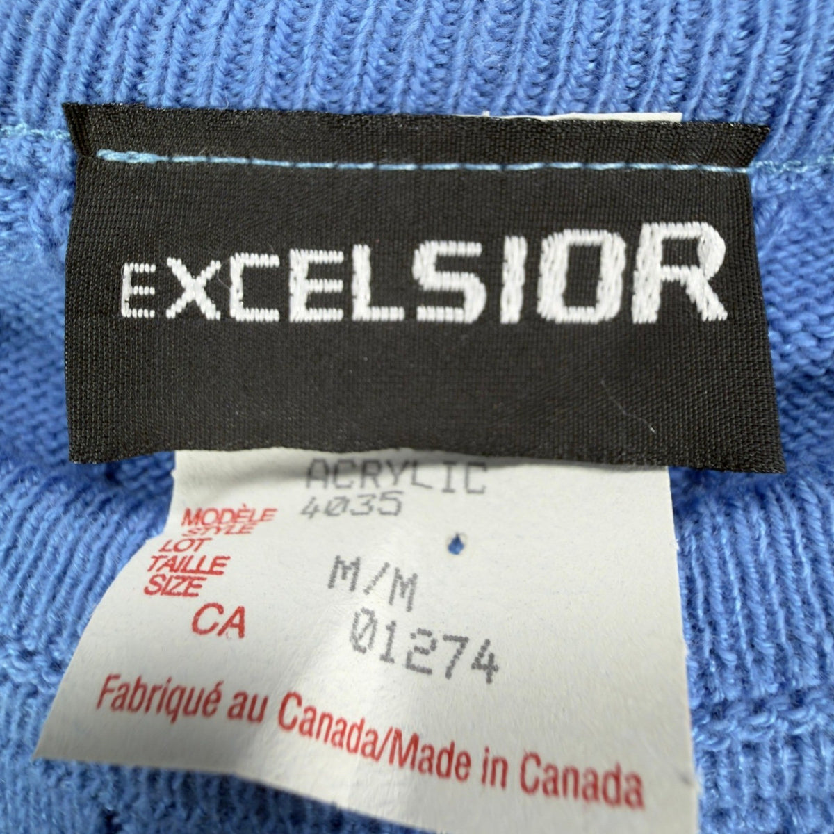 Excelsior Vintage 90s Ribbed Knit Sweater Mens Medium Blue Cotton Excellent - take2supply