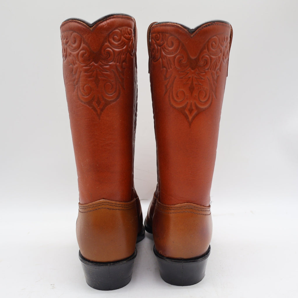 Acme Vintage Western Boots Kids 4.5D Tan Leather Square Toe Cowboy 2418 USA Made - take2supply