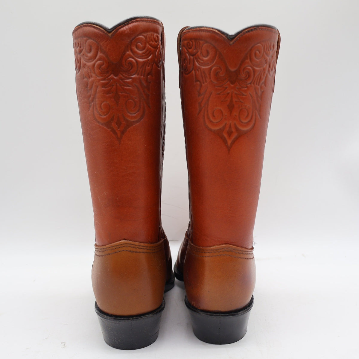 Acme Vintage Western Boots Kids 4.5D Tan Leather Square Toe Cowboy 2418 USA Made - take2supply