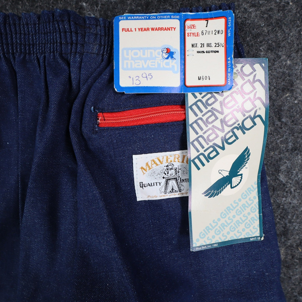 Vintage Young Maverick Girls Jeans 7 Blue Red Piping Elastic Waist USA NWT - take2supply