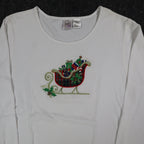 Peanut Butter & Jelly Shirt Womens Medium White Holiday Christmas Sleigh Beaded - take2supply