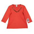 Links 3/4 Sleeve V-Neck Top Small Vintage Y2K Red Beaded Embellished - take2supply