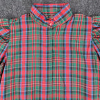 Fancy Free Plaid Blouse Womens 9 Vintage 80s Red Green Puff Shoulder Mock Neck - take2supply