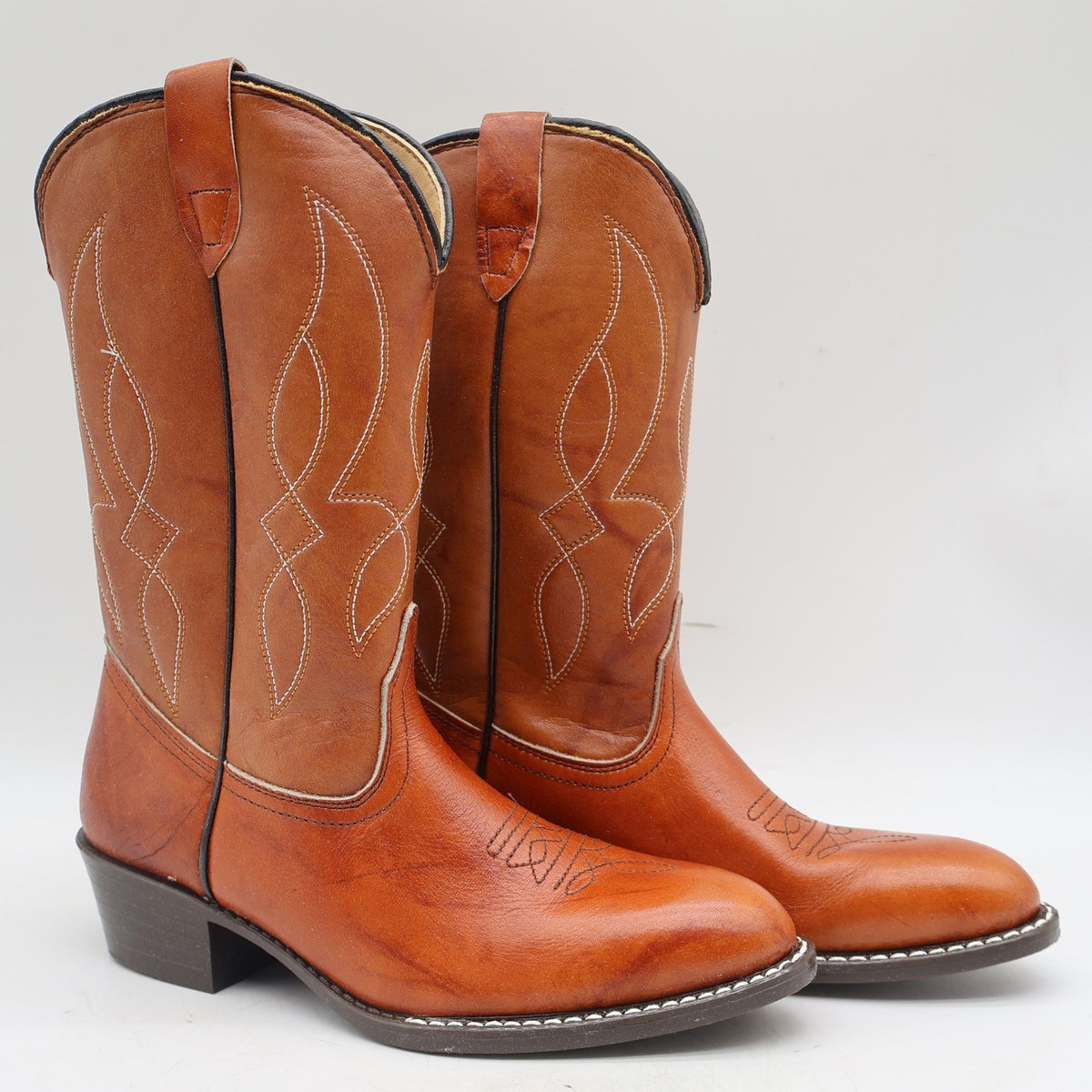 Laredo Western Boots Boys 2.5 D Vintage 90s Rust Leather Made in USA Deadstock - take2supply