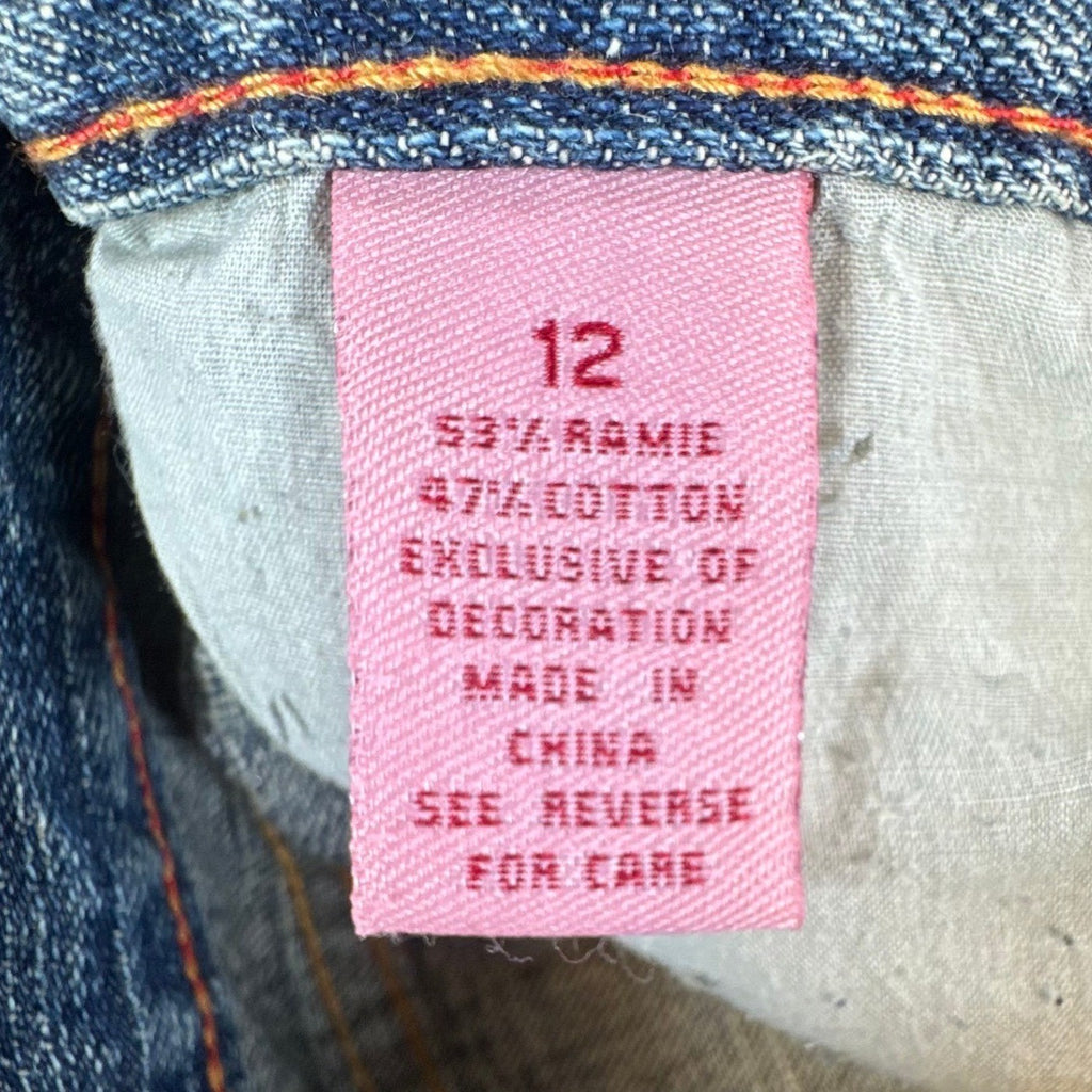 US Polo Assn Y2K Butterfly Jeans Girls 12 Blue Denim Flare Belted USPA NWT - take2supply