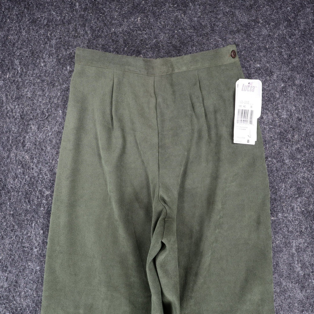 Lucia Trousers Womens Size 8 Y2K Cactus Green Stretch Pleated Straight Leg Pants - take2supply