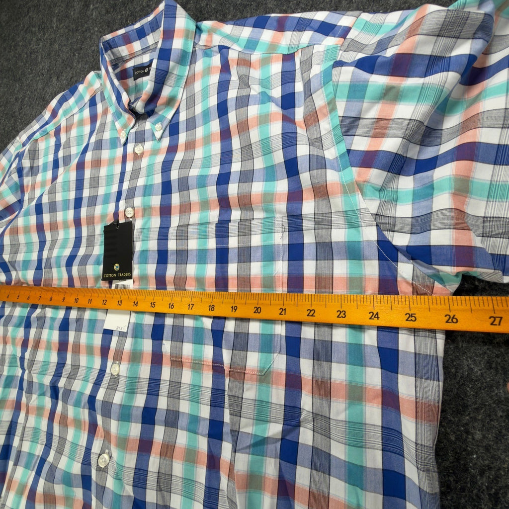 Cotton Traders Plaid Short Sleeve Button Down Men XL Royal Cotton New - take2supply