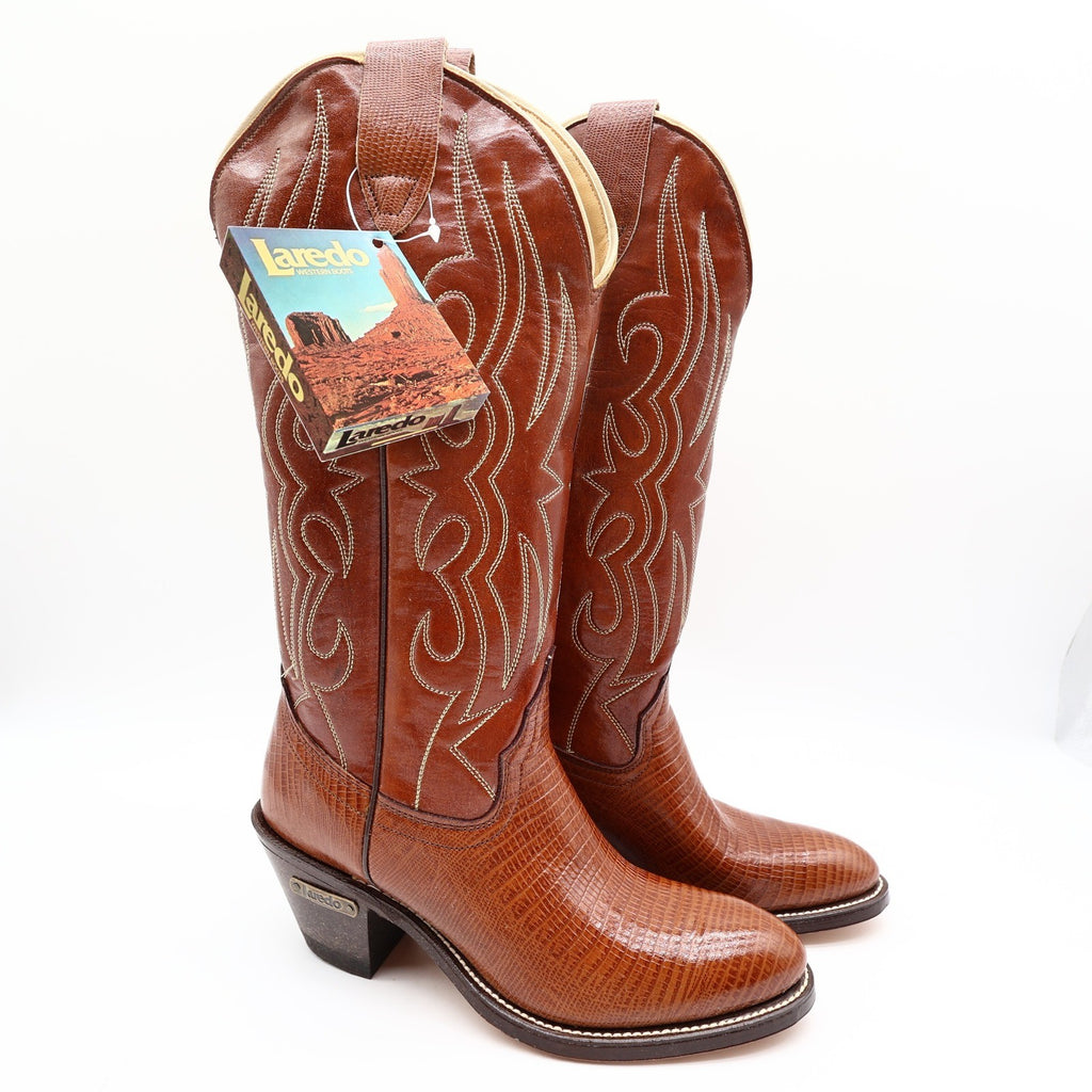 Laredo Vintage 90s Western Cowboy Boots Womens 6 B Brown Lizard Print NWT Box - take2supply