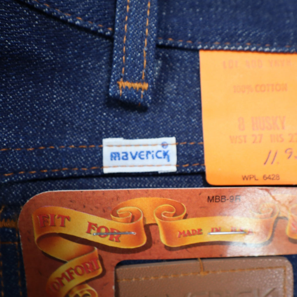 Maverick Western Boot Jean Boys 8 Husky Vintage 70s Deadstock Indigo Denim USA - take2supply