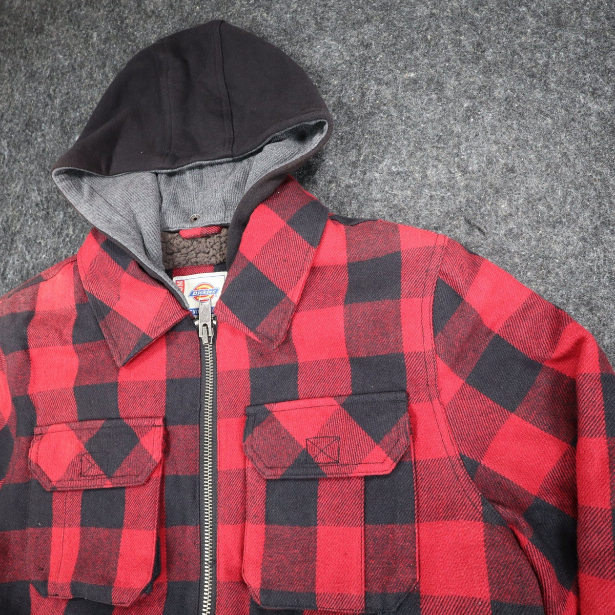 Dickies Rancher Jacket Mens Medium Red Black Buffalo Plaid Detachable Hood NWT - take2supply