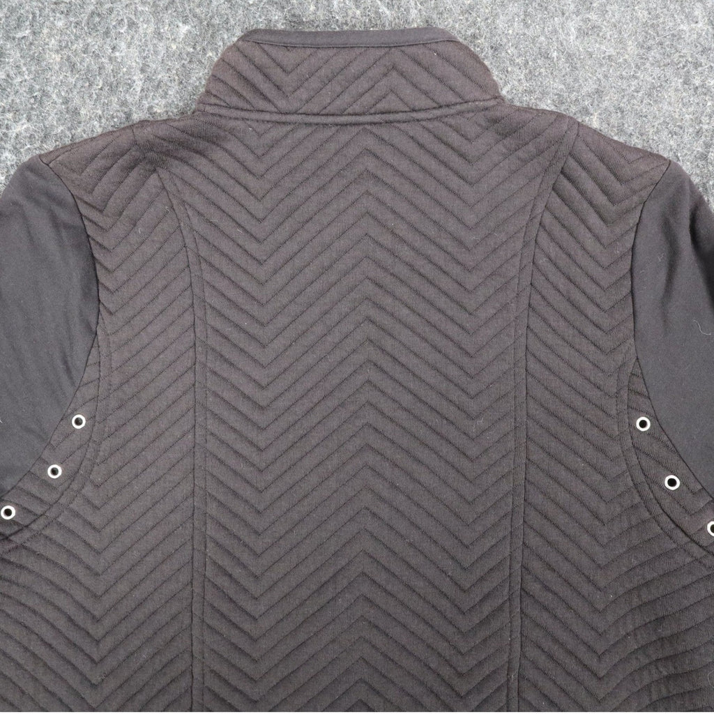 Erin London Quilted Zip Jacket Womens Small Black Chevron Mock Neck Grommet NEW - take2supply