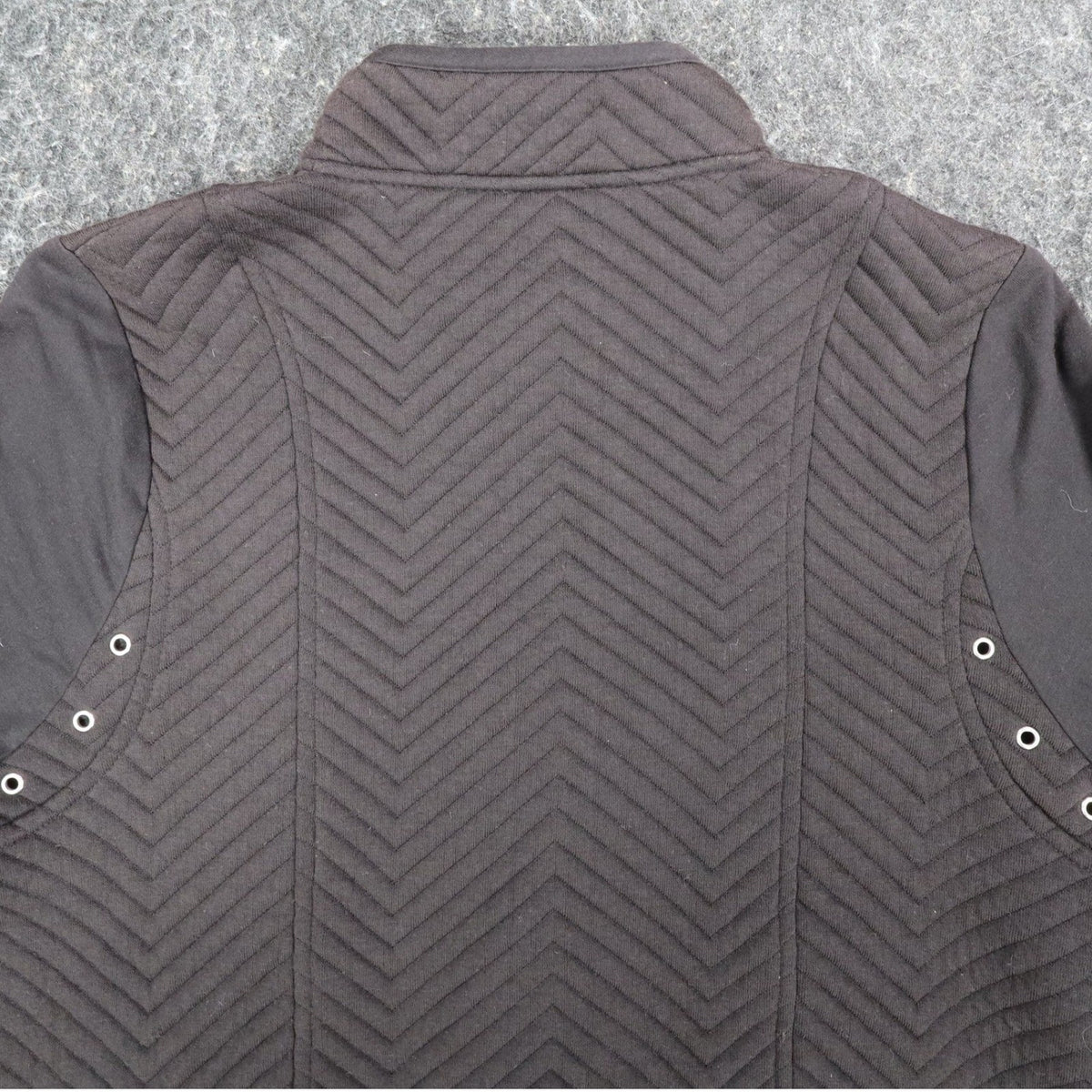 Erin London Quilted Zip Jacket Womens Small Black Chevron Mock Neck Grommet NEW - take2supply