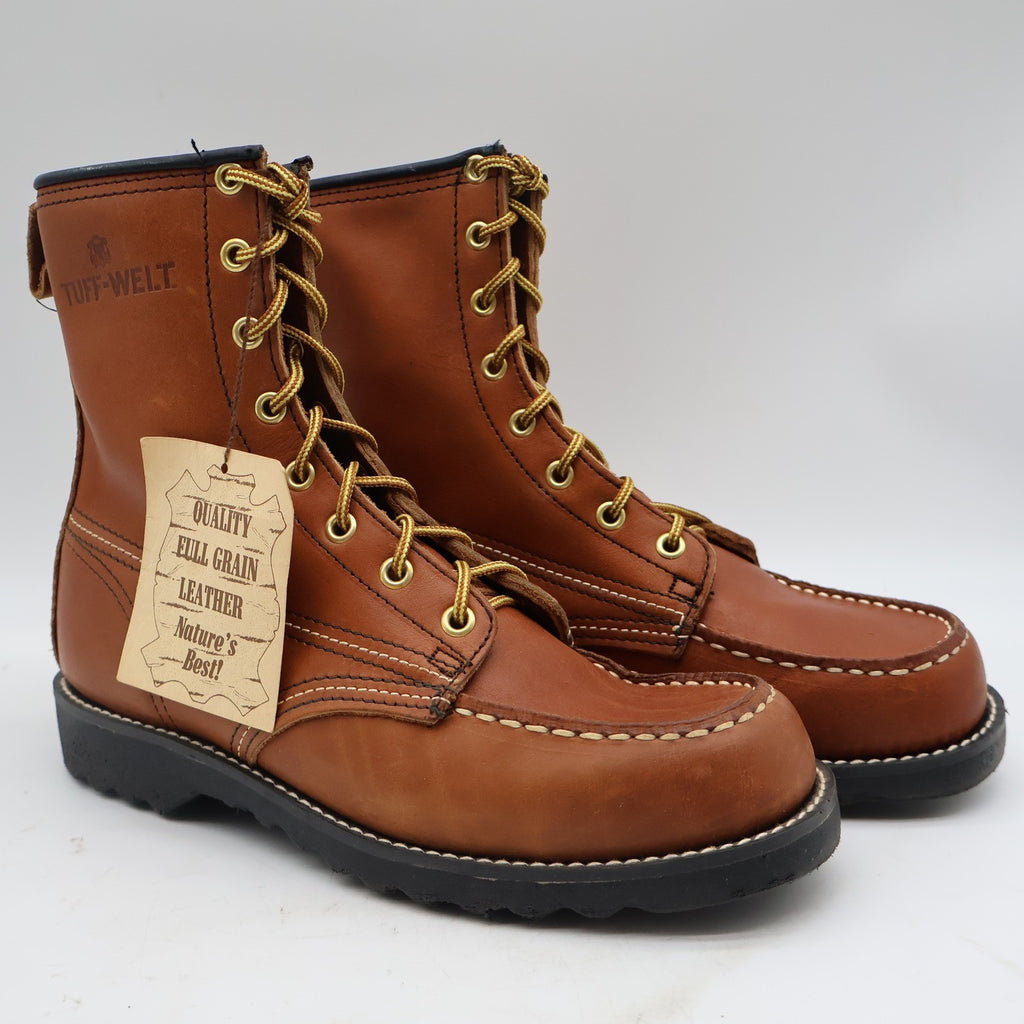 Tuff-Welt Work Boots Mens 7 Vintage Brown Full Grain Leather Moc Toe USA 332 - take2supply