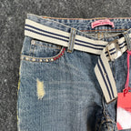 US Polo Assn Y2K Butterfly Jeans Girls 12 Blue Denim Flare Belted USPA NWT - take2supply