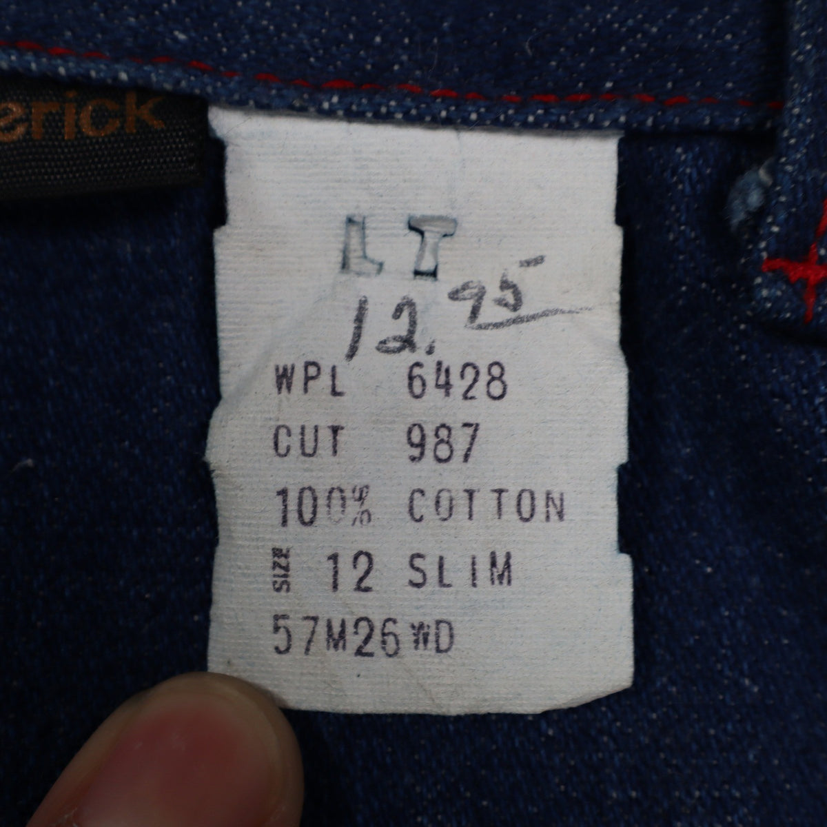 Maverick Denim Pants Kids 12 Slim Blue Red Button Pockets Wide Leg Cotton NOS - take2supply