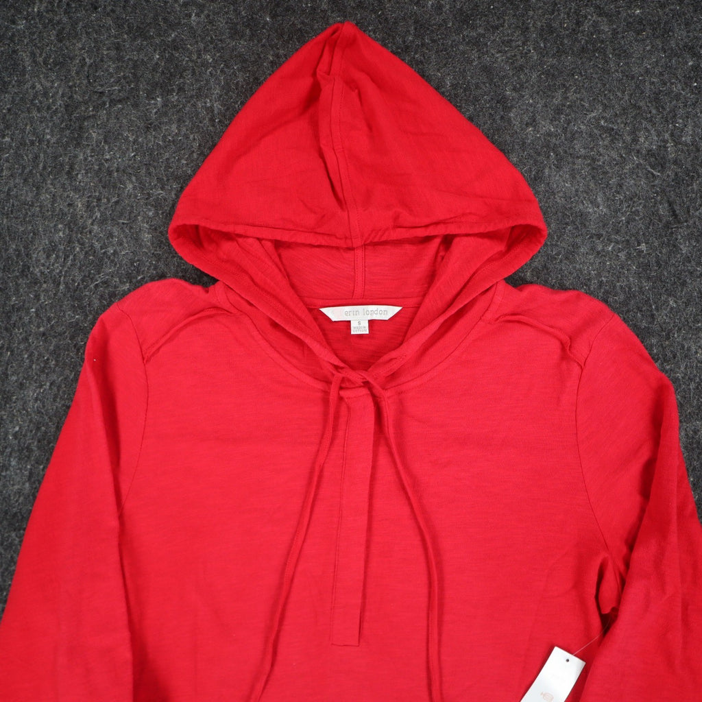Erin London Womens S Red Cotton Hooded Pullover 3/4 Sleeve Top NWT - take2supply