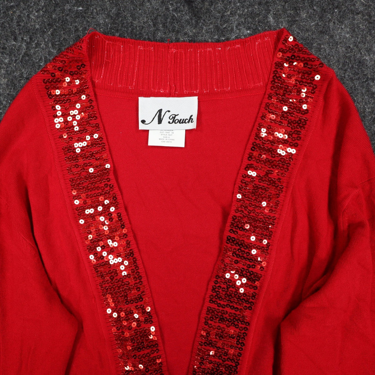 N Touch Cardigan Womens Small Red Sequin Trim Open Front Holiday Sweater NEW - take2supply