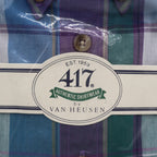 Van Heusen 417 Shirt Mens Medium Vintage 90s Plaid Short Sleeve Deadstock Blue - take2supply