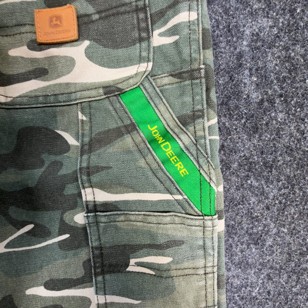 John Deere Carpenter Pants Boys 12 Y2K Camo Canvas Woodland Workwear Deadstock