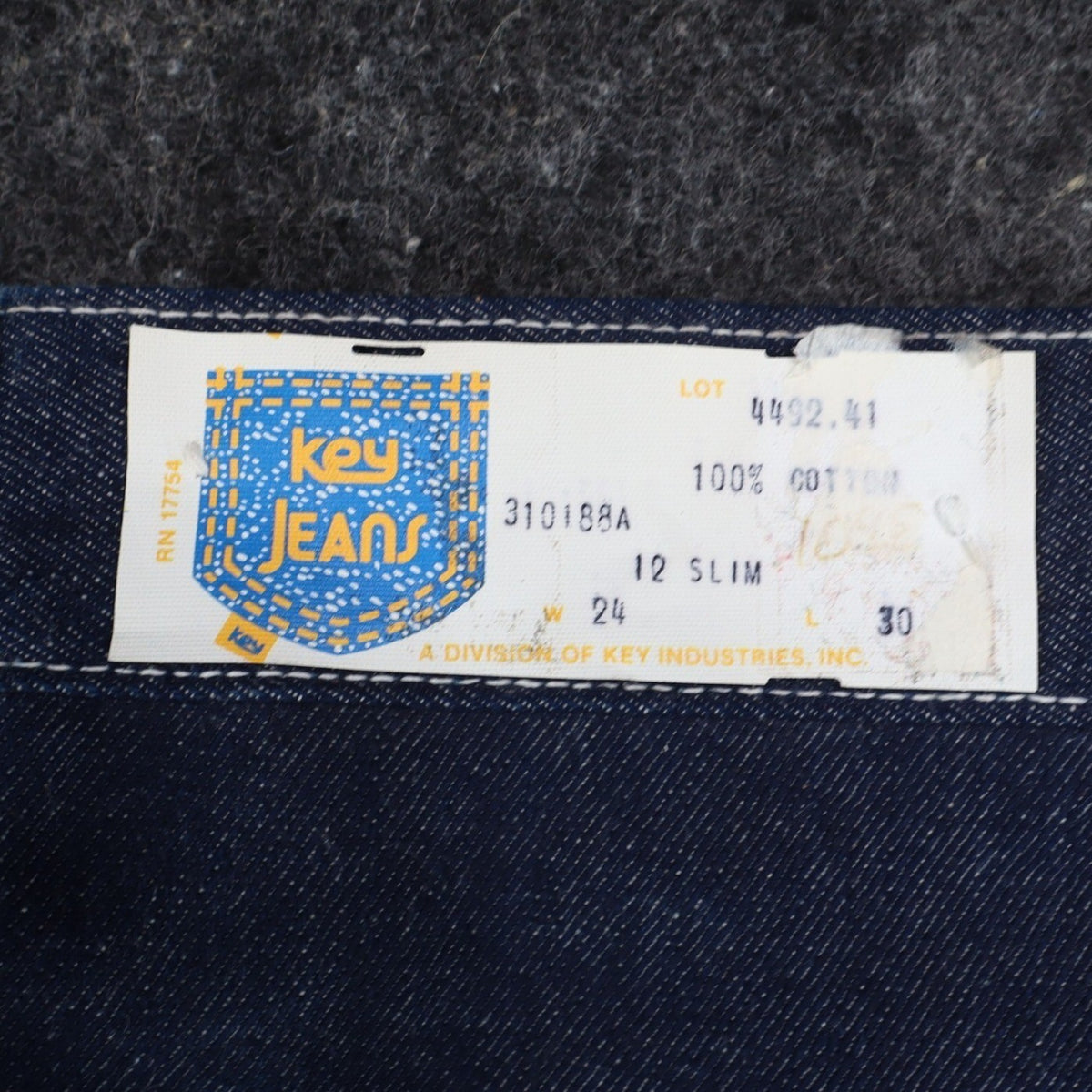 Key Jeans Denim Jeans Boys 12 Slim 24x30 Vintage 70s Dark Wash Rainbow Stitching - take2supply