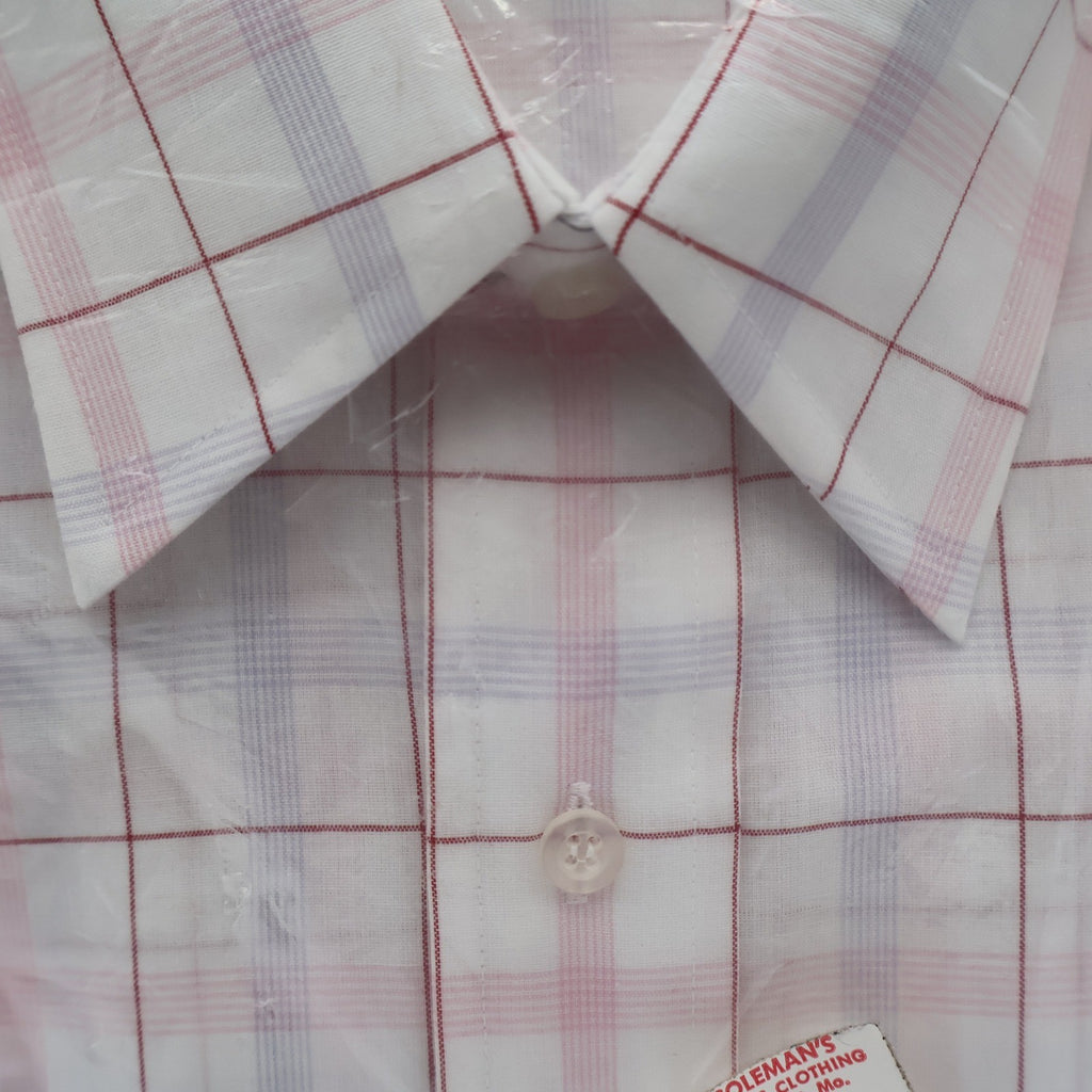 Mark VII Dress Shirt Mens 16 32/33 Vintage Deadstock White Red Blue Plaid Grid - take2supply