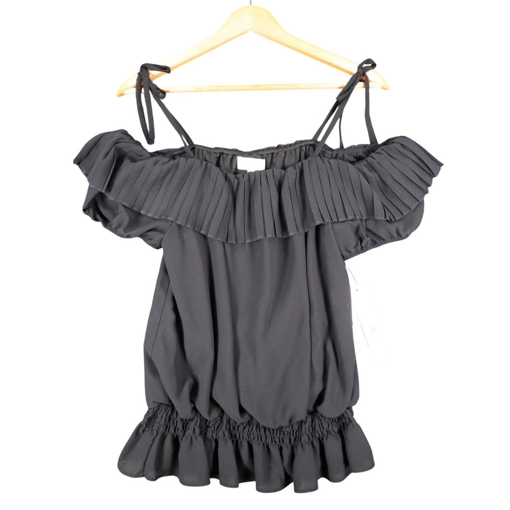 My Michelle Off Shoulder Blouse Womens Large Black Pleated Ruffle Smocked Top - take2supply