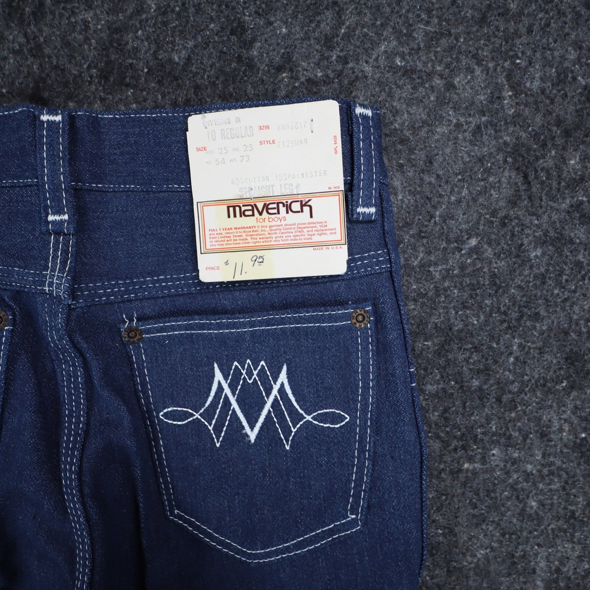 Maverick Jeans Boys 10 Reg Vintage 70s Blue Cotton Poly Straight Leg Deadstock - take2supply