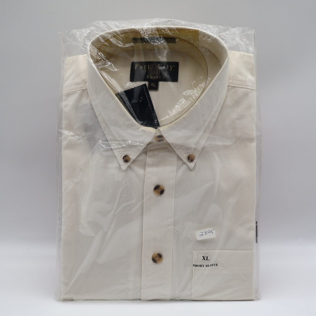 Port City Khakis Shirt Mens XL Vintage Cream Cotton Short Sleeve Button Down - take2supply