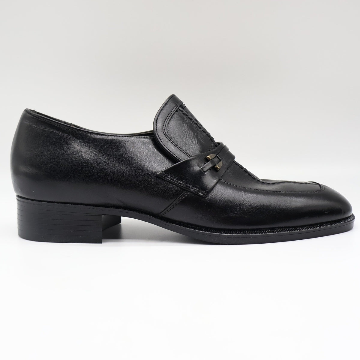 Fortune Shoes Loafers Mens 10 Vintage 70s Black Leather Square Toe Deadstock - take2supply