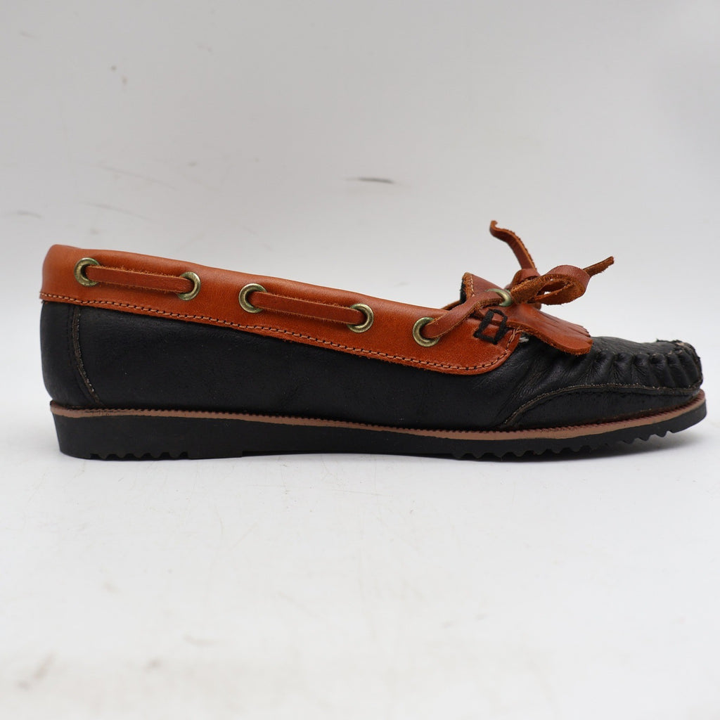 Red Camel Kamper Moccasin Loafers Kids 12.5 Vintage Black Tan Leather Kiltie - take2supply