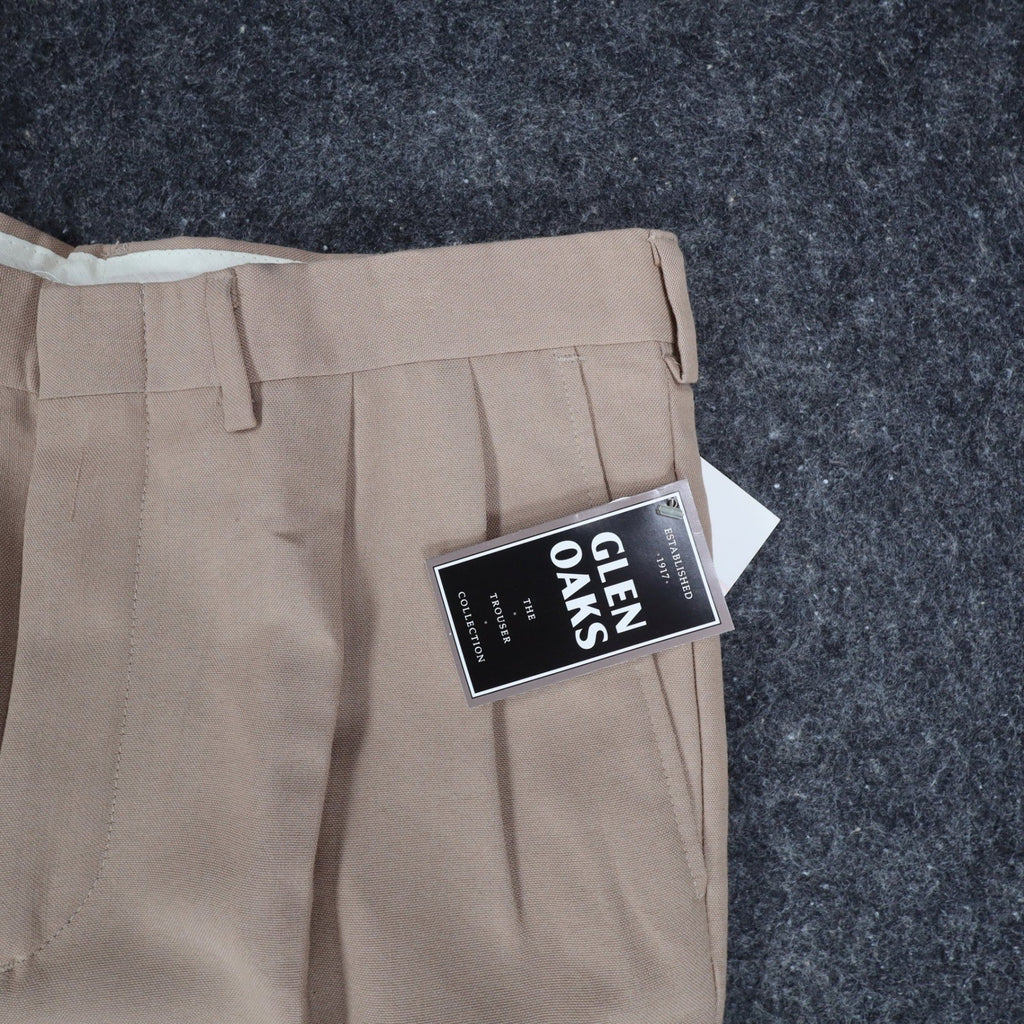 Glen Oaks Pleated Trousers Mens 33x30 Vintage 90s Tan Wool Blend Deadstock USA - take2supply
