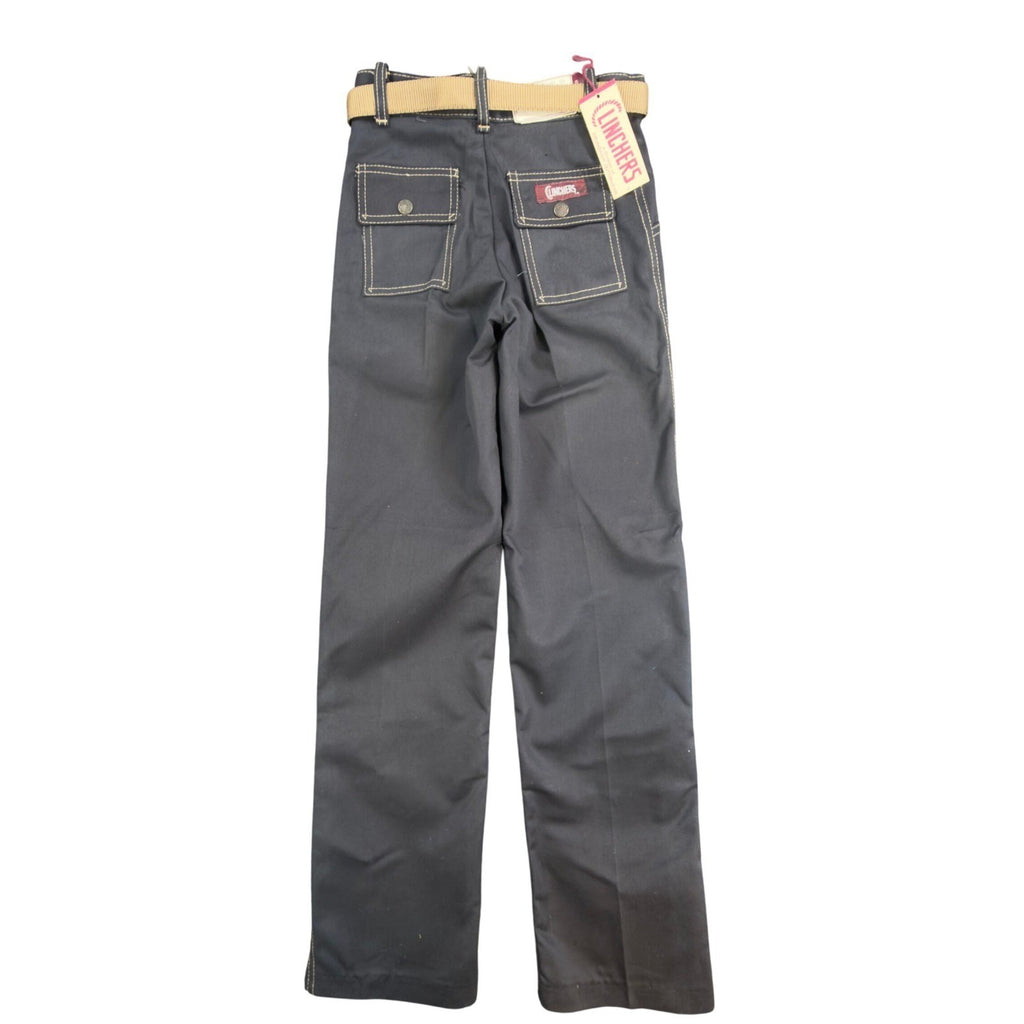 Linchers Vintage 70s Belted Pants Girls 10 Black Twill NOS NWT 24.5x27.5 - take2supply