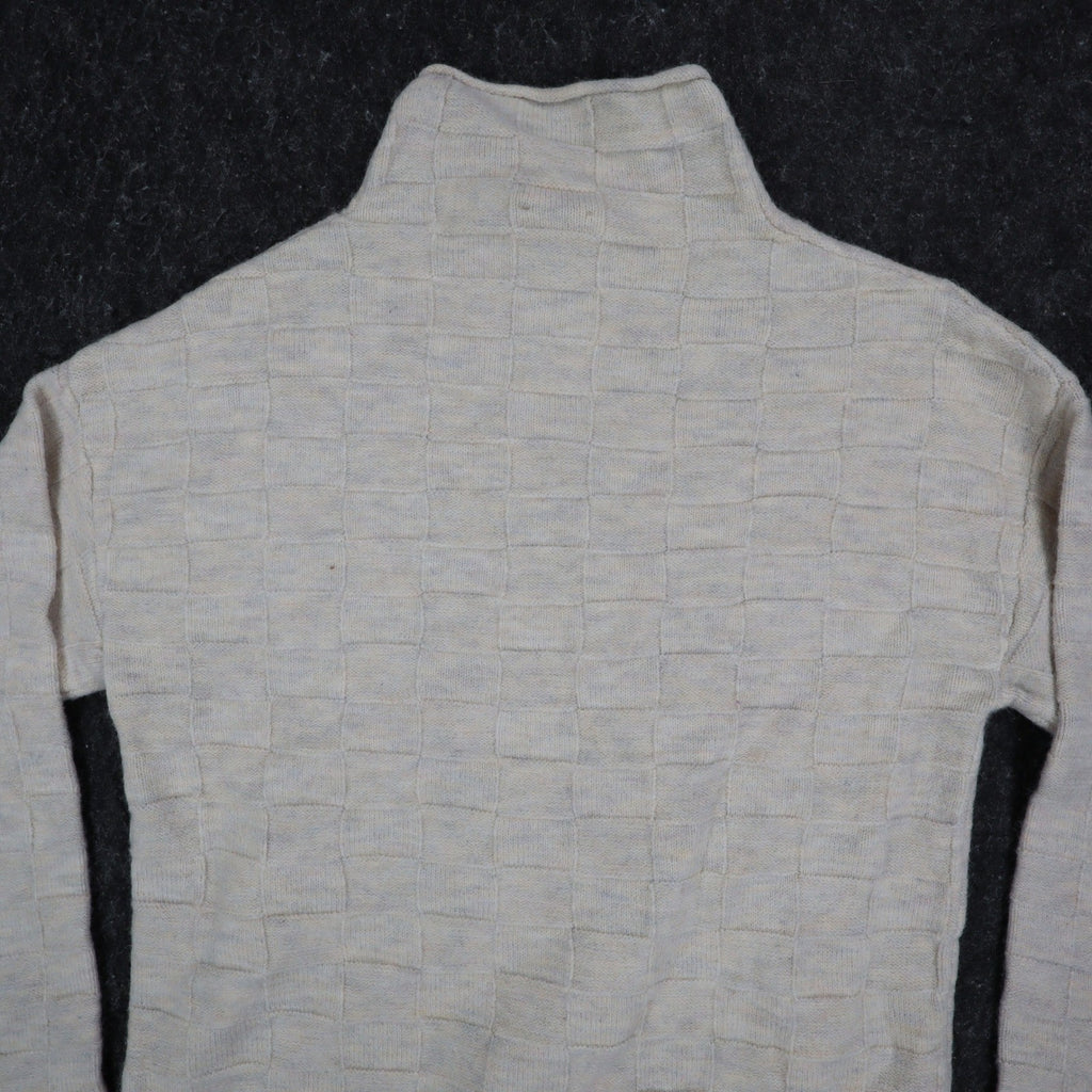 Hem & Thread Mock Neck Sweater Womens Small Cream Textured Checkerboard Knit NEW - take2supply