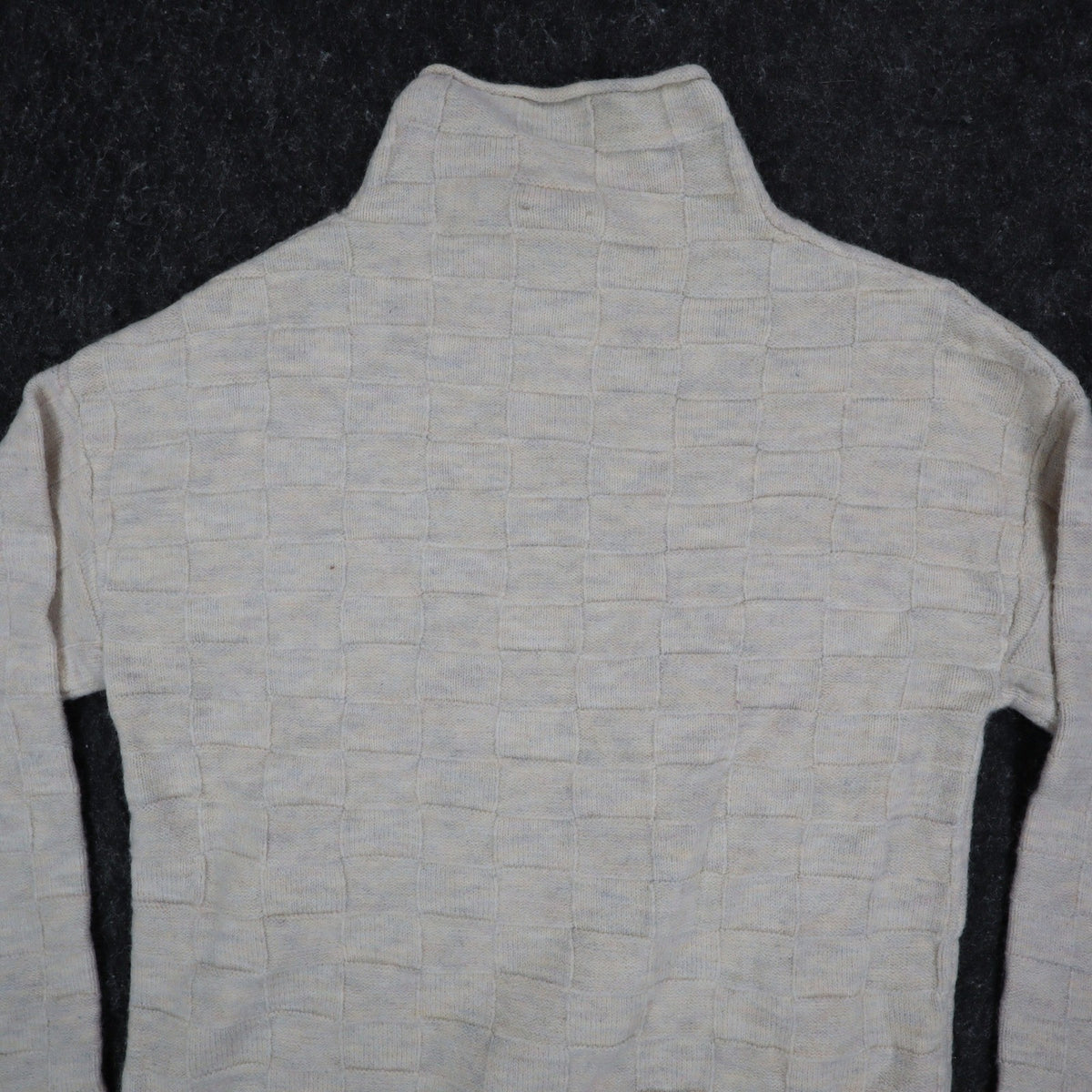 Hem & Thread Mock Neck Sweater Womens Small Cream Textured Checkerboard Knit NEW - take2supply