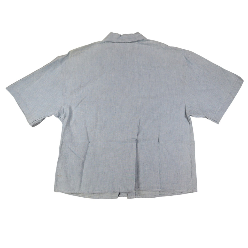 New Expressions Ruffle Shirt Womens M Vintage 80s Light Blue Cotton Boxy USA - take2supply