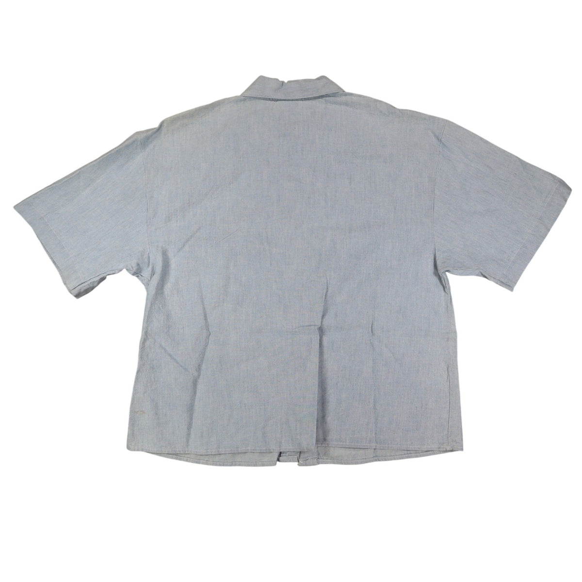 New Expressions Ruffle Shirt Womens M Vintage 80s Light Blue Cotton Boxy USA - take2supply