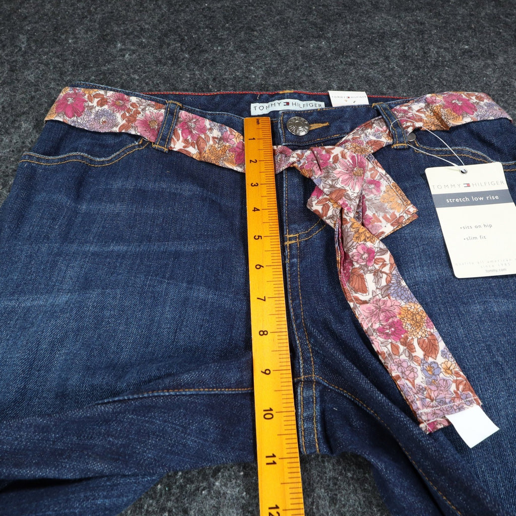 Tommy Hilfiger Jeans Womens 10 Y2K Blue Stretch Low Rise Slim Floral Belt C789 - take2supply