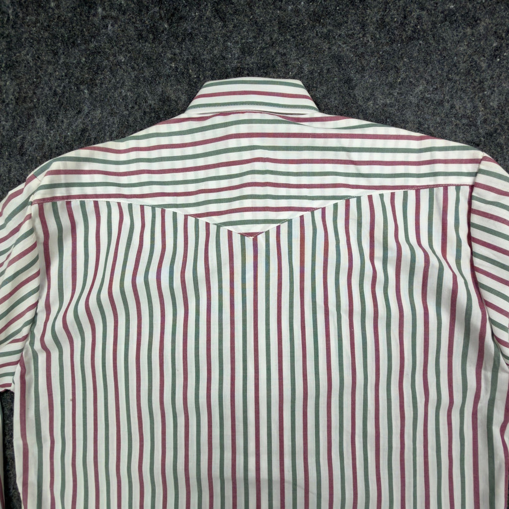 Caravan Vintage 90s Western Button Down Mens M Maroon Green Striped Shirt C430 - take2supply