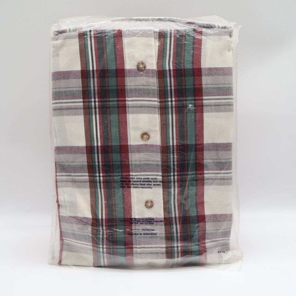 Van Heusen 417 Plaid Button Down Shirt Mens Medium Vintage 90s Deadstock Red - take2supply