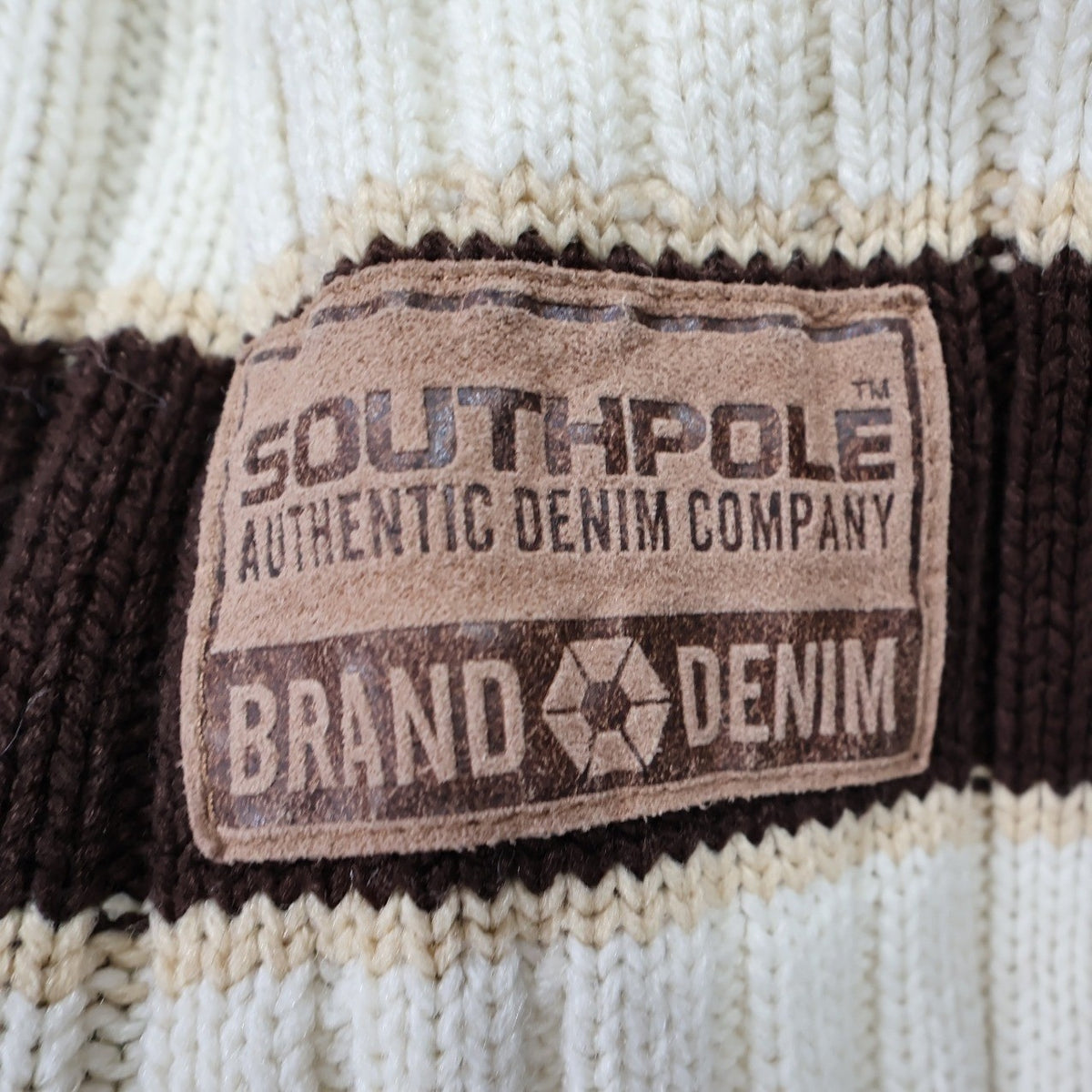 Southpole Ribbed Knit Sweater Mens Large Brown Excellent Striped Y2K Streetwear - take2supply